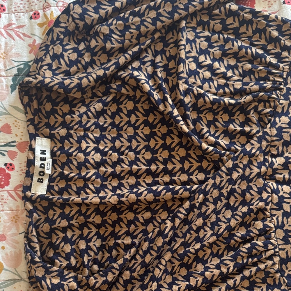 Boden Navy and Tan Leaf Pattern Dress